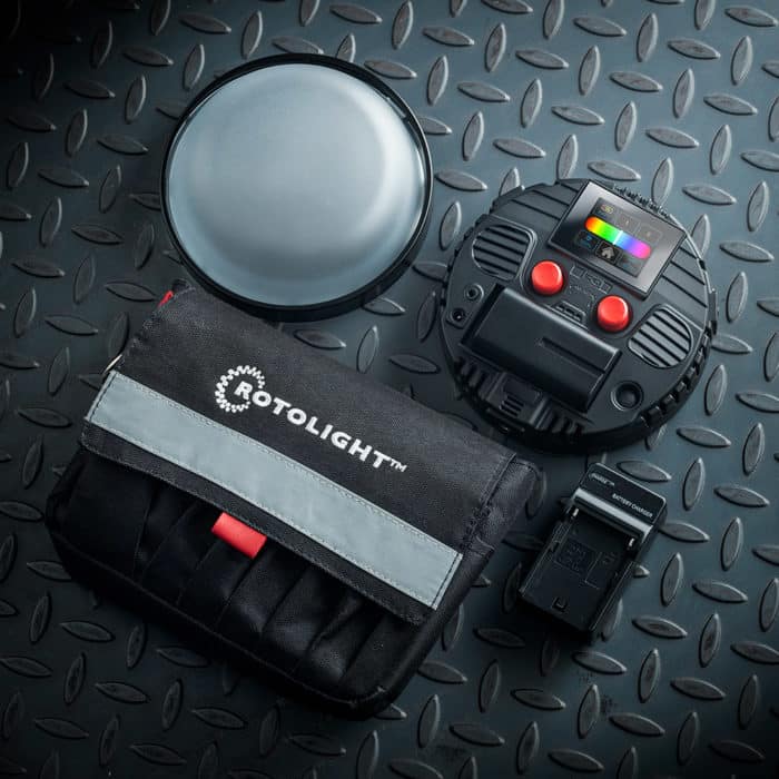 Maximize the potential of your Rotolight NEO 3 with the Ultimate Bundle. This bundle contains : 1x Rotolight NEO 3, 1x diffuser Dome, 1x belt pouch, 1x Rotolight NEO 3 battery, and 1x battery fast charger. Upgrade your creative possibilities and achieve professional-quality results.