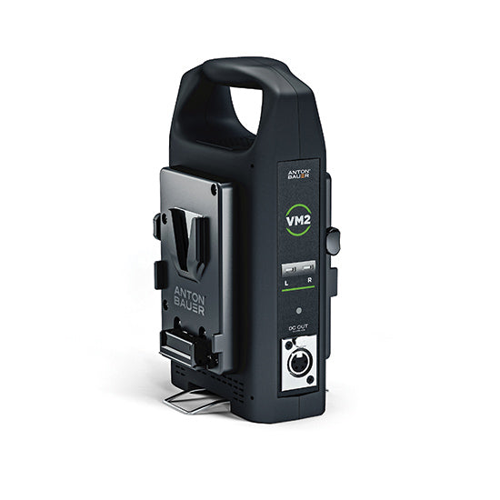 V Mount Battery Charger, Charge two Batteries simultaneously or provide battery power to XLR inputs. Anton Bauer at HD Source.