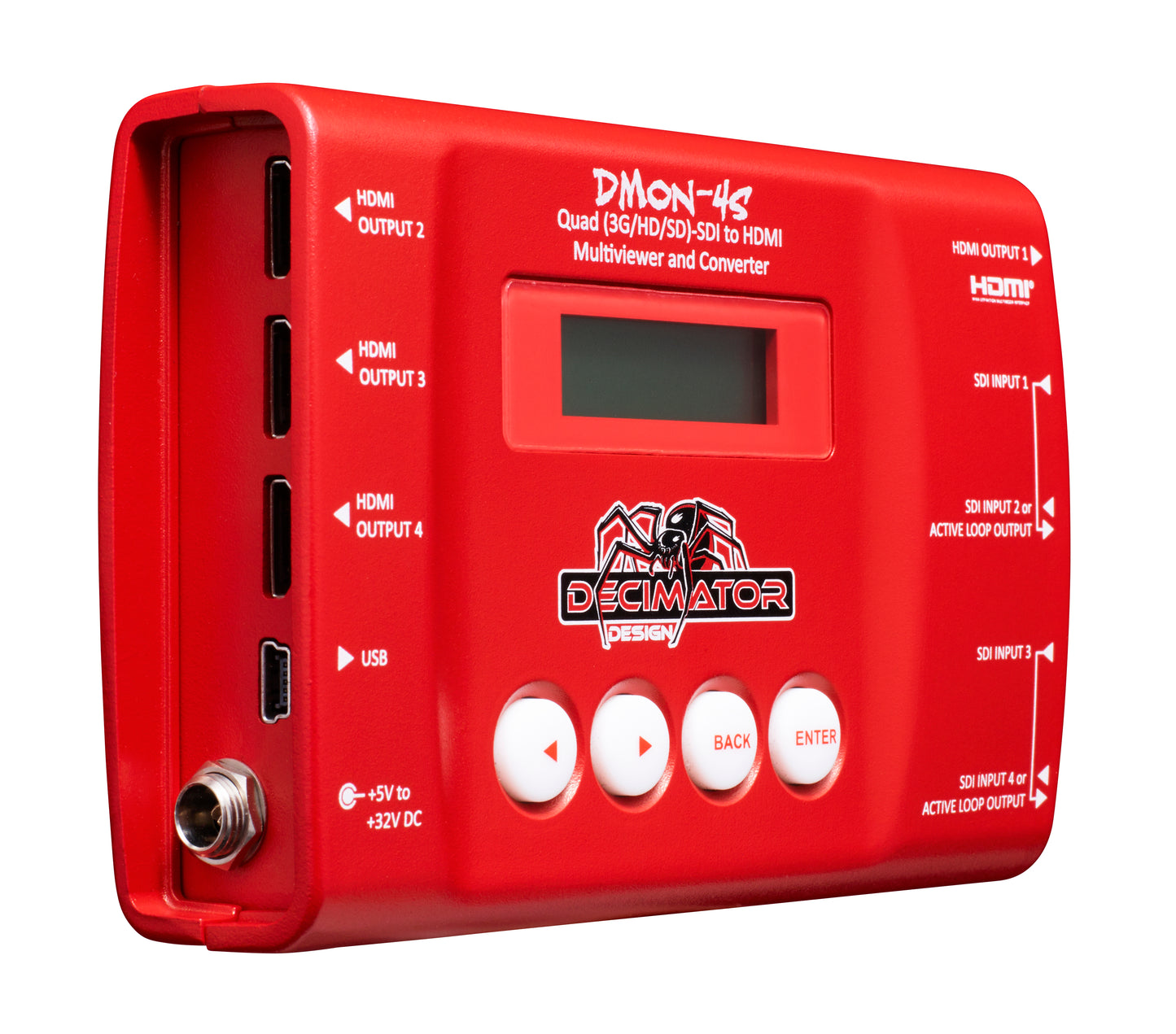 Decimator DMON-4S: Quad (3G/HD/SD)-SDI to HDMI Multi-Viewer and Converter - HD Source