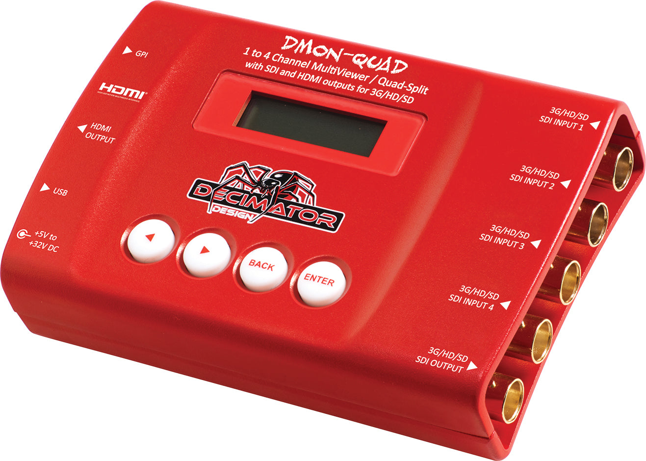 Decimator DMON-QUAD: 3G/HD/SD-SDI Quad Split Multi-Viewer, 3G/HD/SD-SDI + HDMI Outputs - HD Source