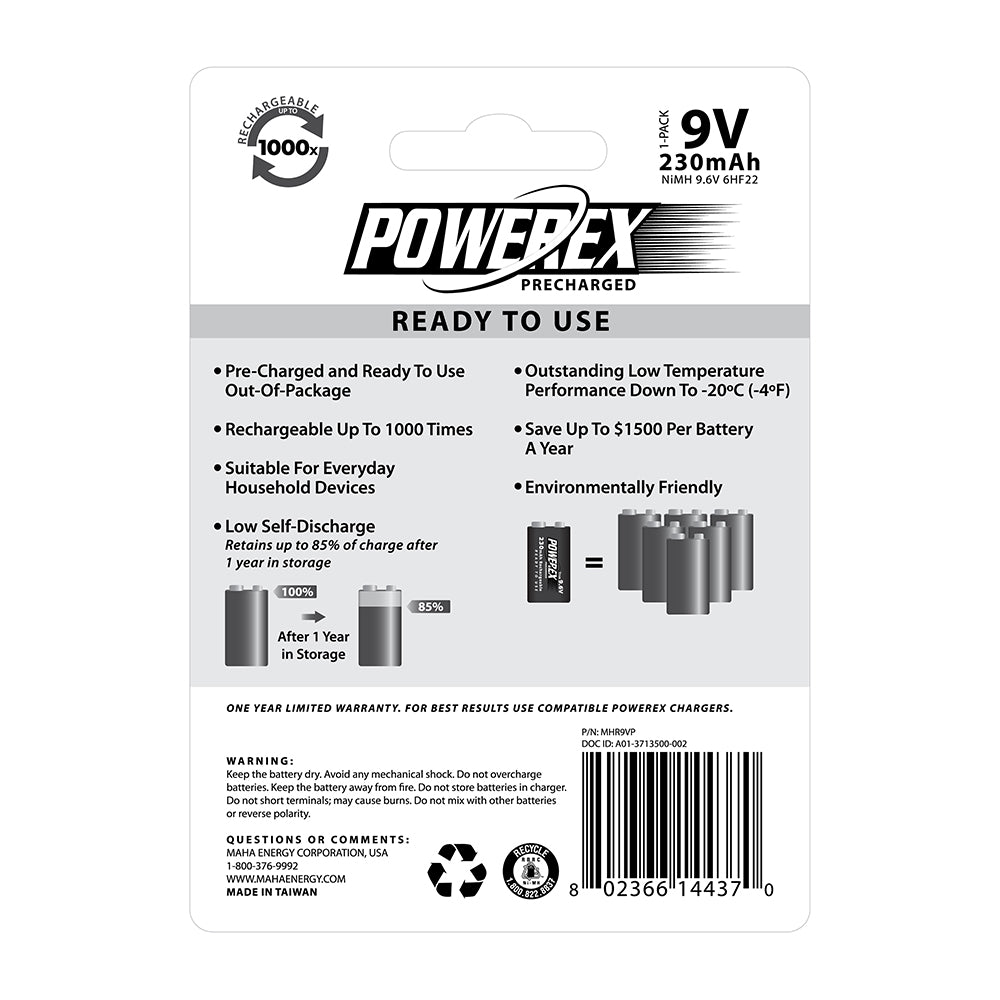 Powerex MHR9VP 9.6V 230Mah Low Self Discharge Battery - HD Source