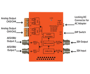 MultiDyne | NBX-DE-2AES-4AA | 3G/HD/SD-SDI Audio De-Embedder 2 AES/EBU + 4 Analog Audio Outputs - HD Source
