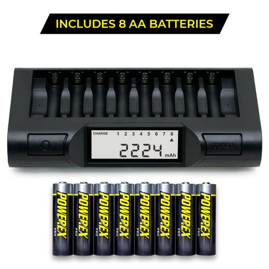 Powerex MH-C980 Turbo Charger-Analyzer + 8 Powerex PRO AA 2700mAh Batteries