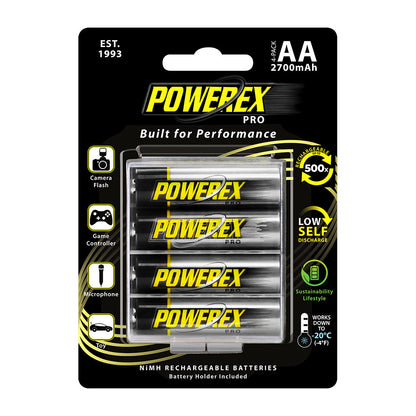Powerex PRO AA Rechargeable NiMH Batteries (1.2V, 2700mAh) - 4-Pack (2nd Gen) - HD Source