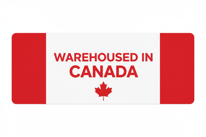 canadian flag with the words "Warehoused in Canada"
