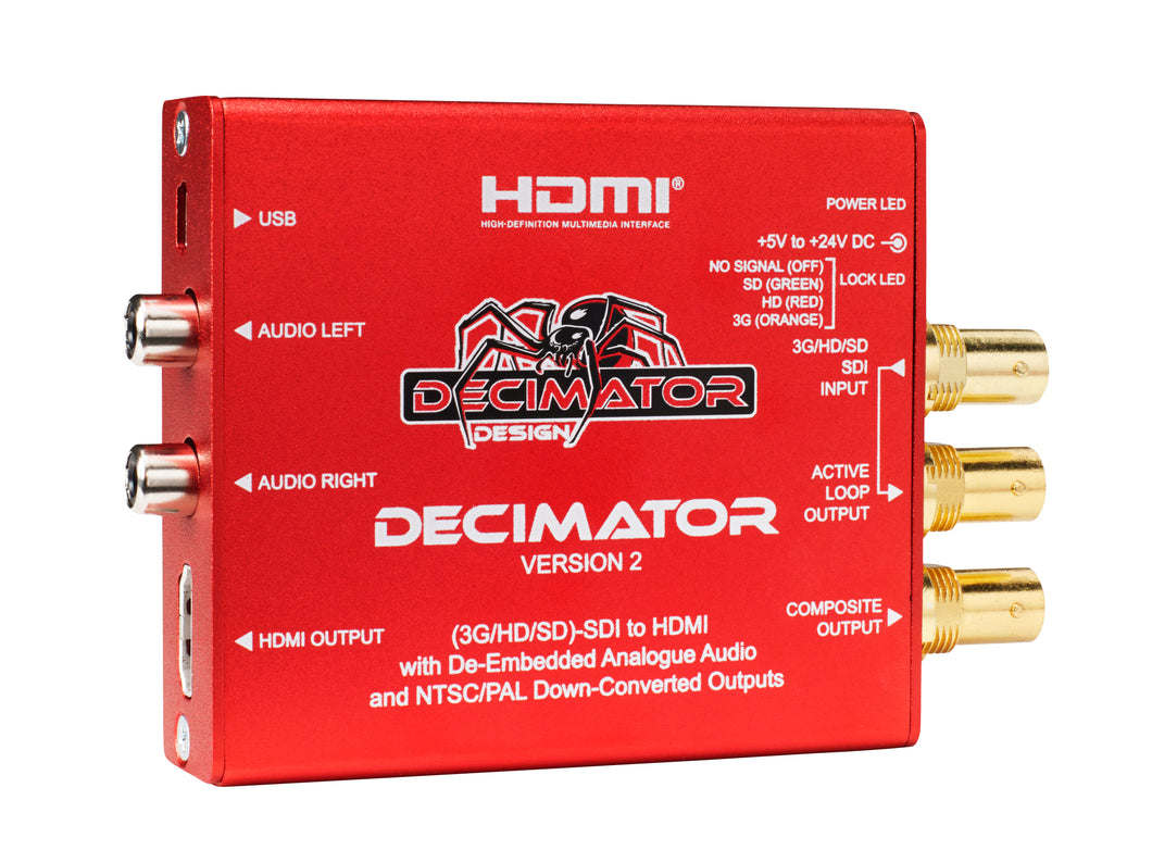 DECIMATOR 2: 3G/HD/SD-SDI to HDMI with De-Embedded Analogue Audio - HD Source